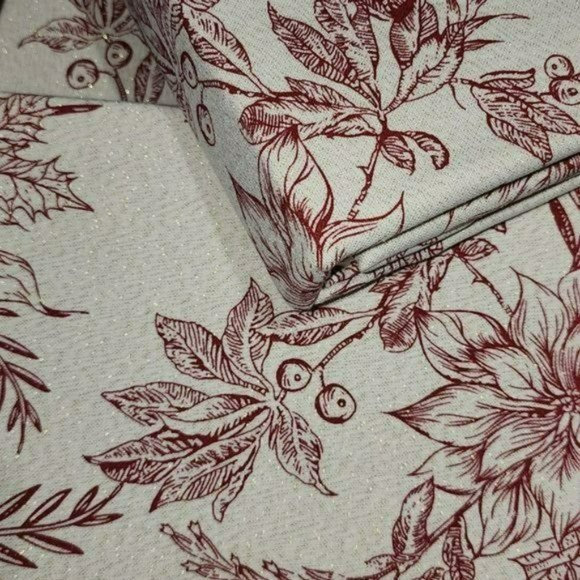 Rachel Ashwell Poinsettia Flowers Tablecloth 60x84in Oblong Gold Accents - Picture 2 of 12